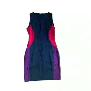 French Connection Navy Red Purple Color Block Mini bodycon dress size 8 like new
